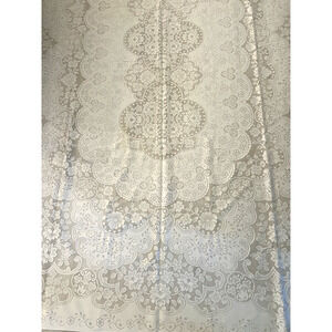 Vintage Wedding White Large Lace Floral Tablecloth 70" x 120" LOVELY